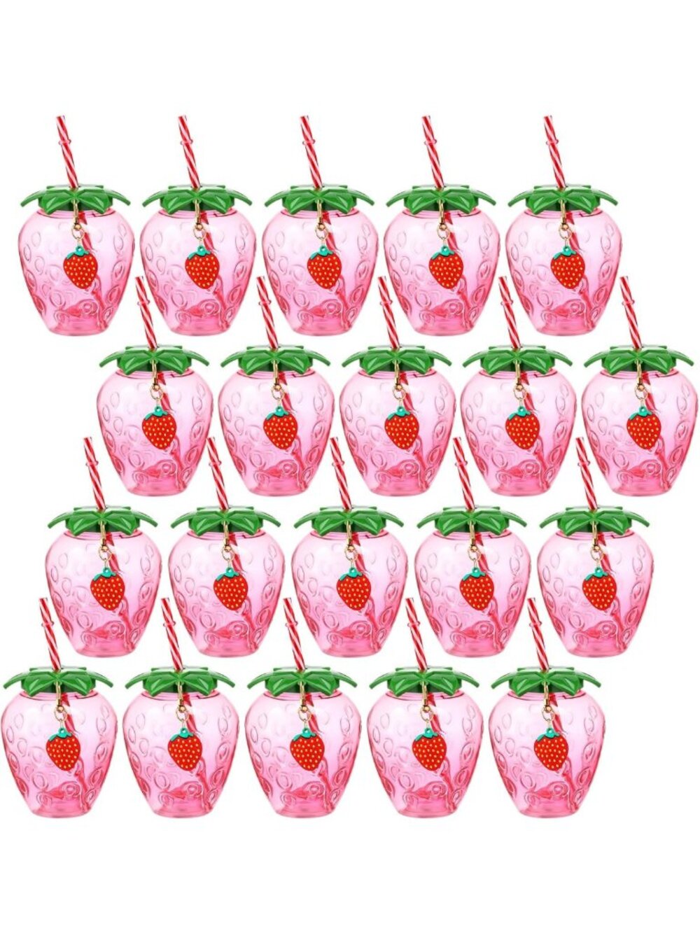 Strawberry Shaped Cups with Lid & Straw - 17 oz, 20 Pack for Parties & Events